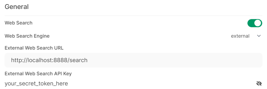 Open WebUI Admin-Panel zeigt die Konfiguration der externen Suche