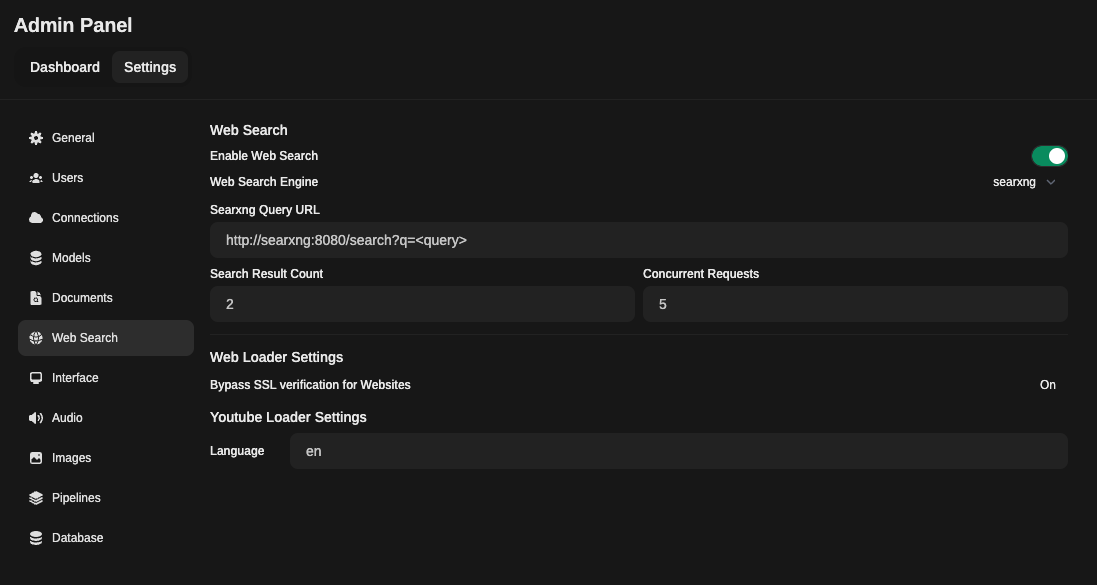 SearXNG GUI Konfiguration